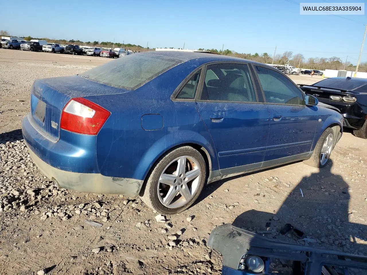 2003 Audi A4 VIN: WAULC68E33A335904 Lot: 99295075