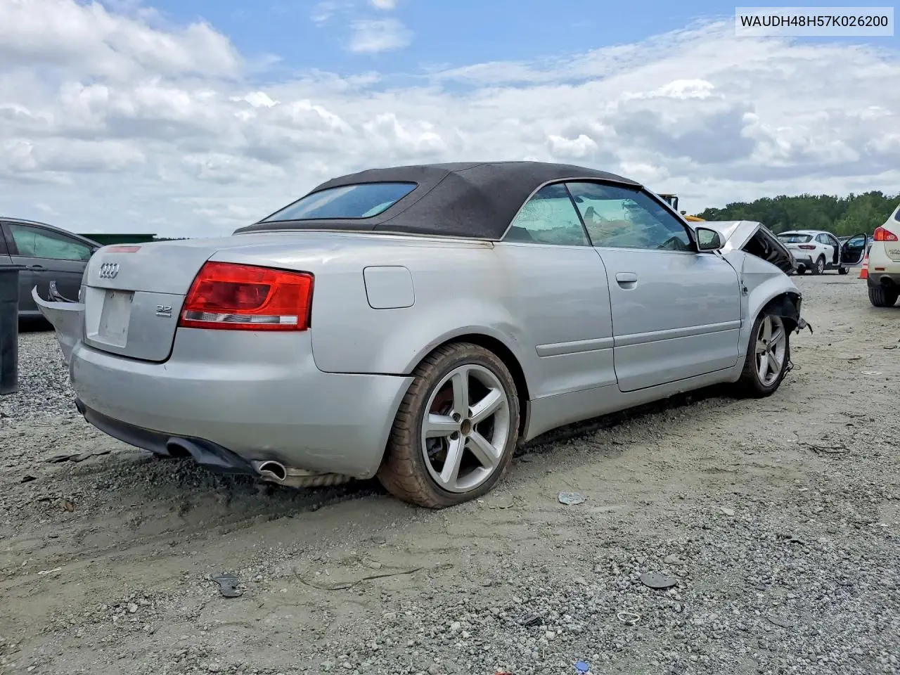 2007 Audi A4 3.2 Cabriolet Quattro VIN: WAUDH48H57K026200 Lot: 62070326