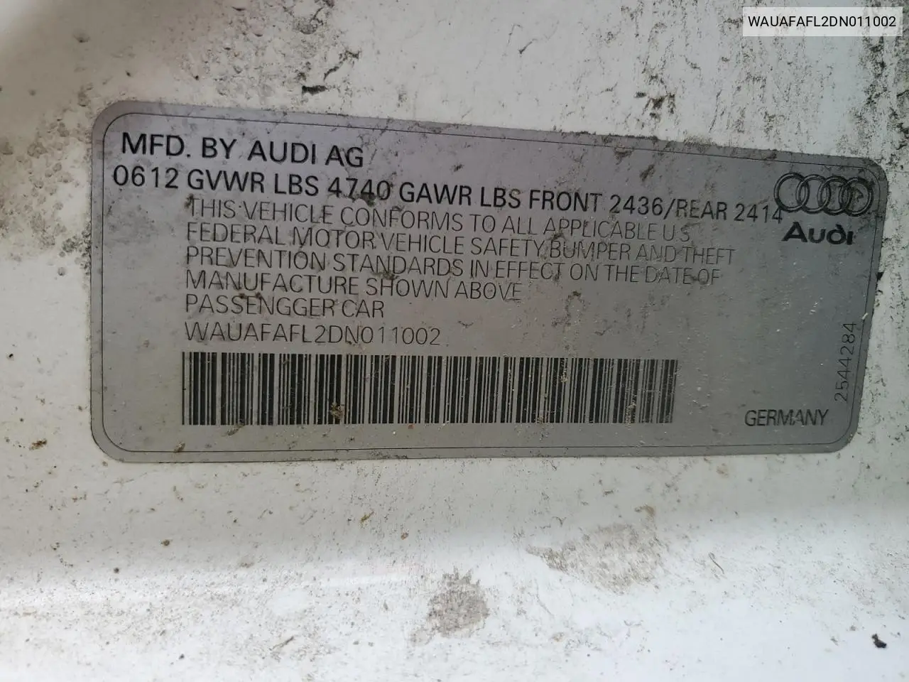 WAUAFAFL2DN011002 2013 Audi A4 Premium