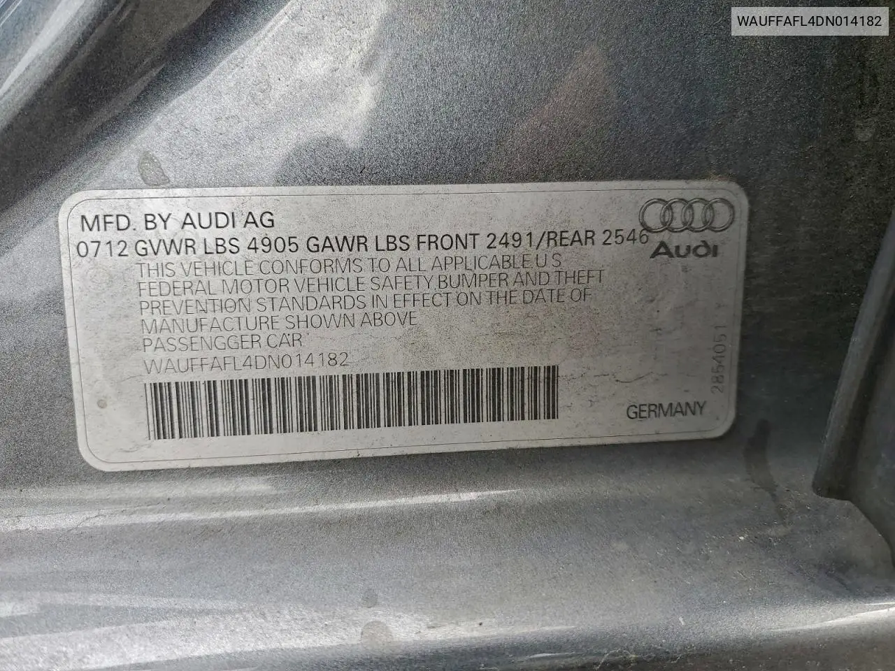 WAUFFAFL4DN014182 2013 Audi A4 Premium Plus