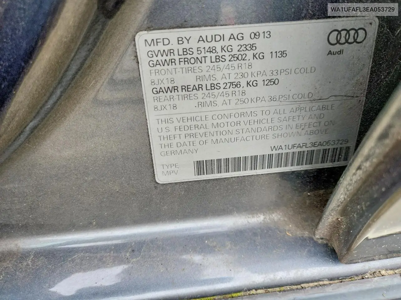 2014 Audi A4 Allroad Premium Plus VIN: WA1UFAFL3EA053729 Lot: 62021296