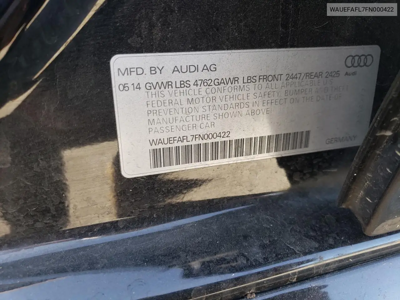 WAUEFAFL7FN000422 2015 Audi A4 Premium Plus