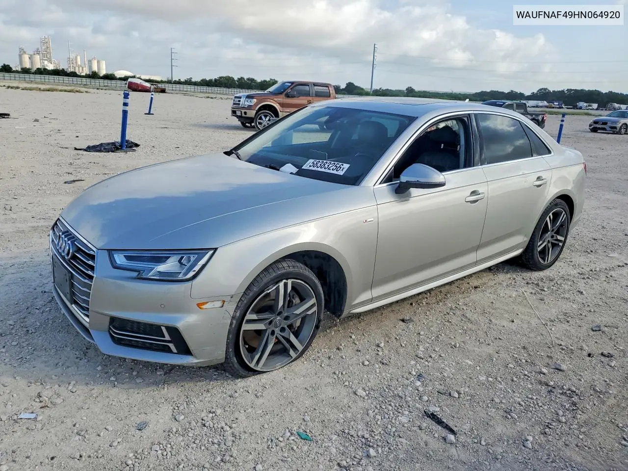 2017 Audi A4 Prestige VIN: WAUFNAF49HN064920 Lot: 58383256