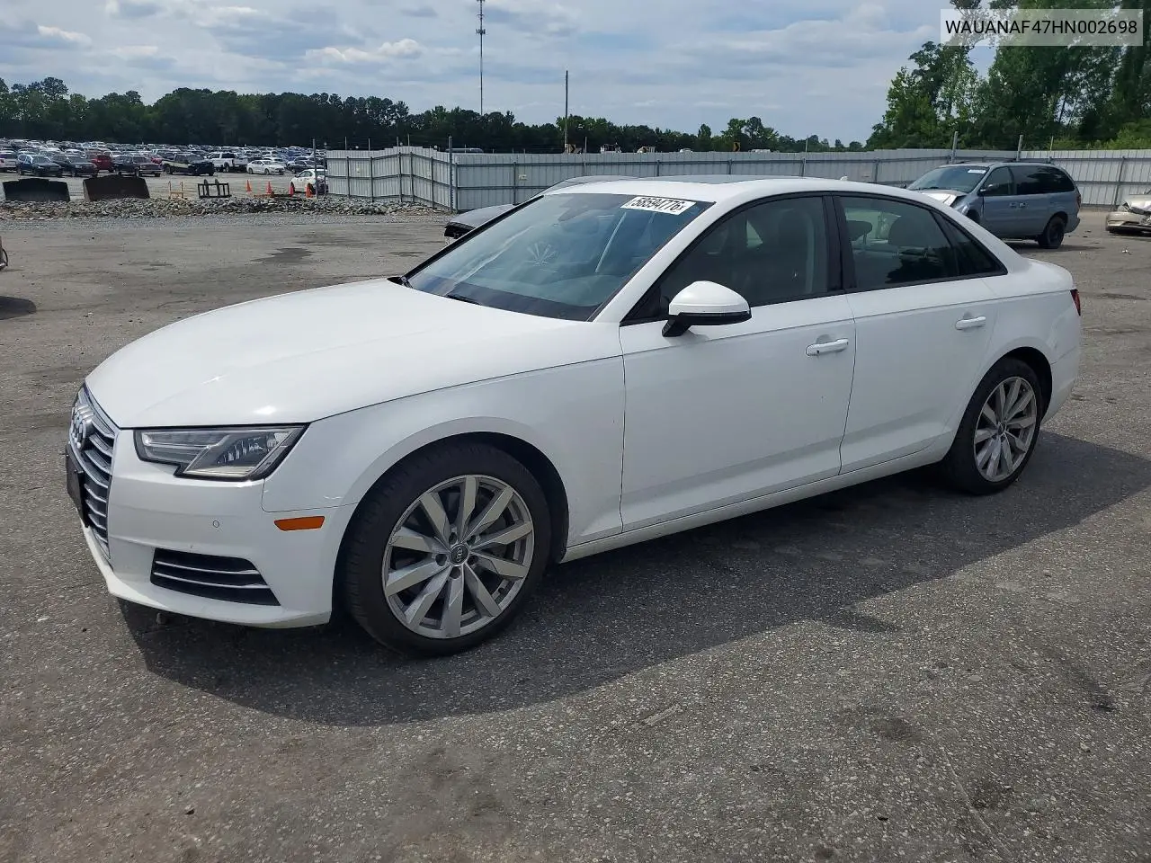2017 Audi A4 Premium VIN: WAUANAF47HN002698 Lot: 58594776