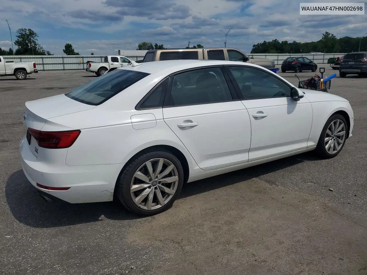 2017 Audi A4 Premium VIN: WAUANAF47HN002698 Lot: 58594776