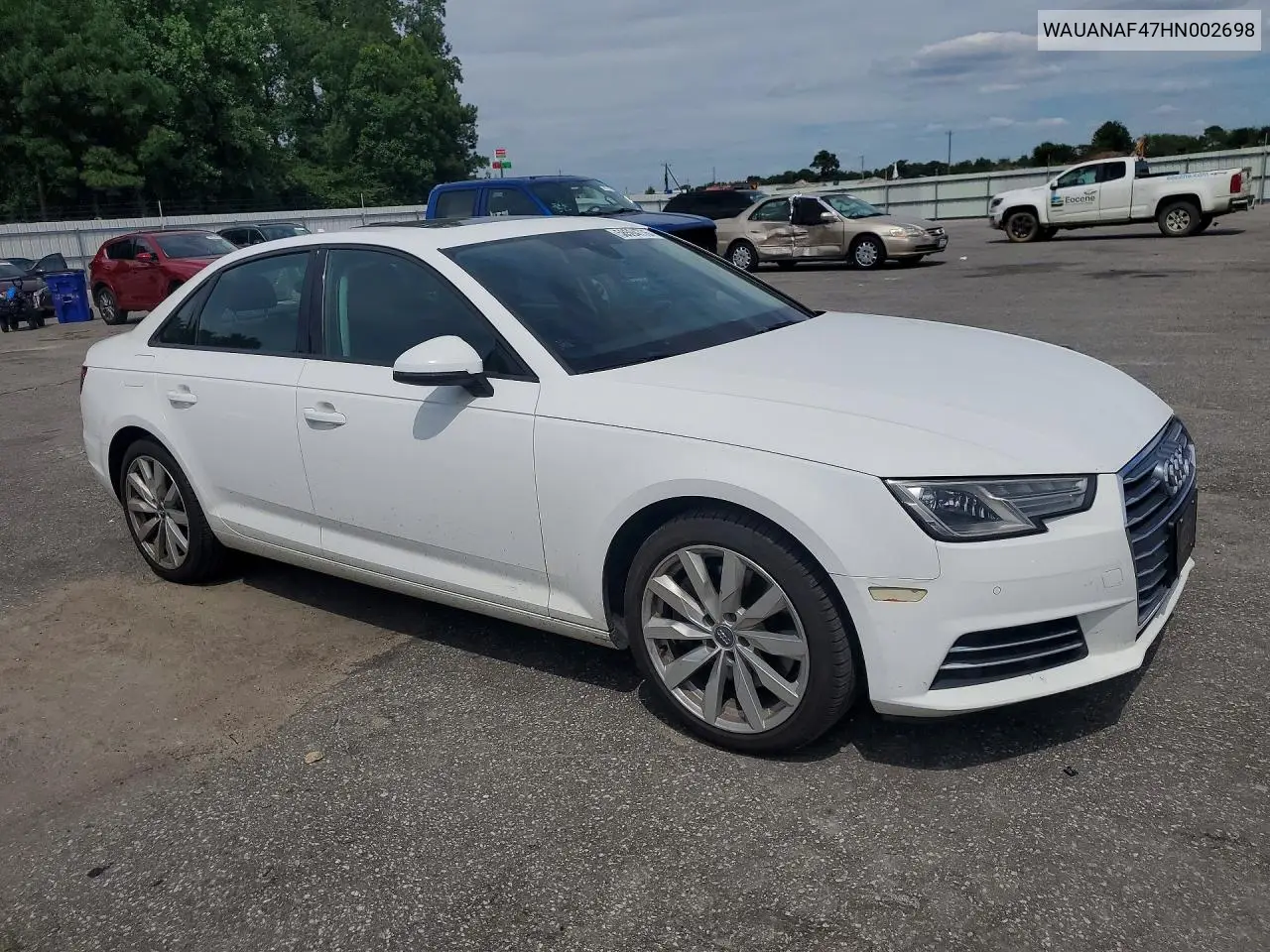 2017 Audi A4 Premium VIN: WAUANAF47HN002698 Lot: 58594776