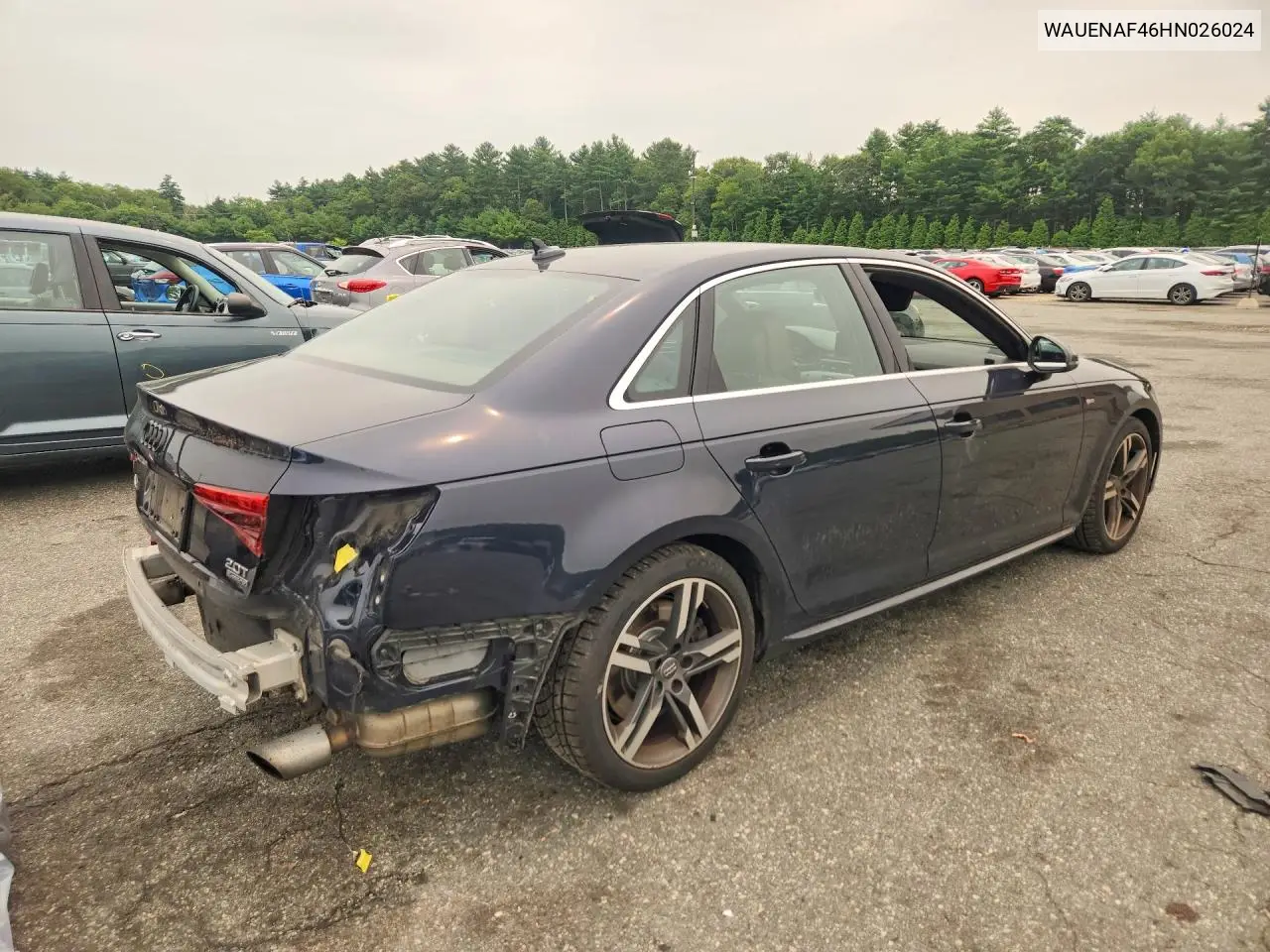 2017 Audi A4 Premium Plus VIN: WAUENAF46HN026024 Lot: 60848546