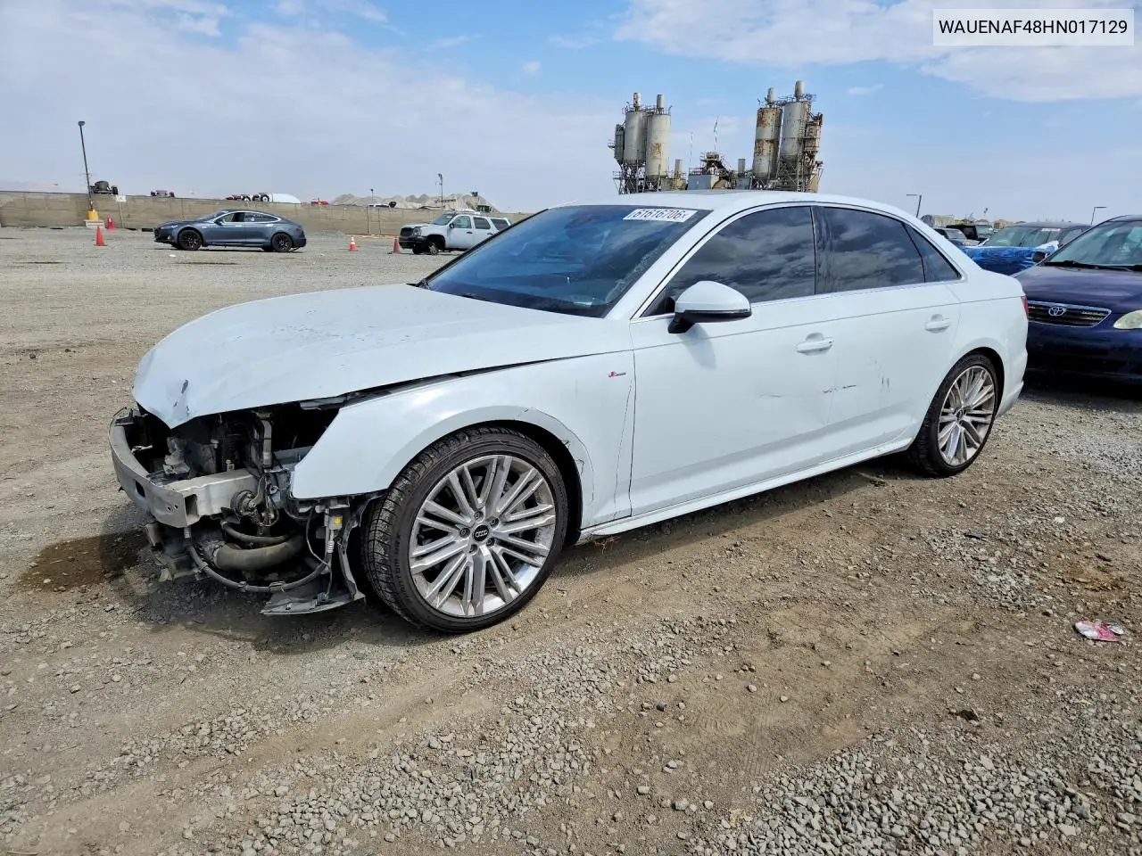 2017 Audi A4 Premium Plus VIN: WAUENAF48HN017129 Lot: 61616706