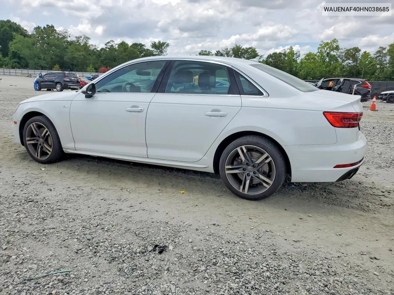 2017 Audi A4 Premium Plus VIN: WAUENAF40HN038685 Lot: 61893686