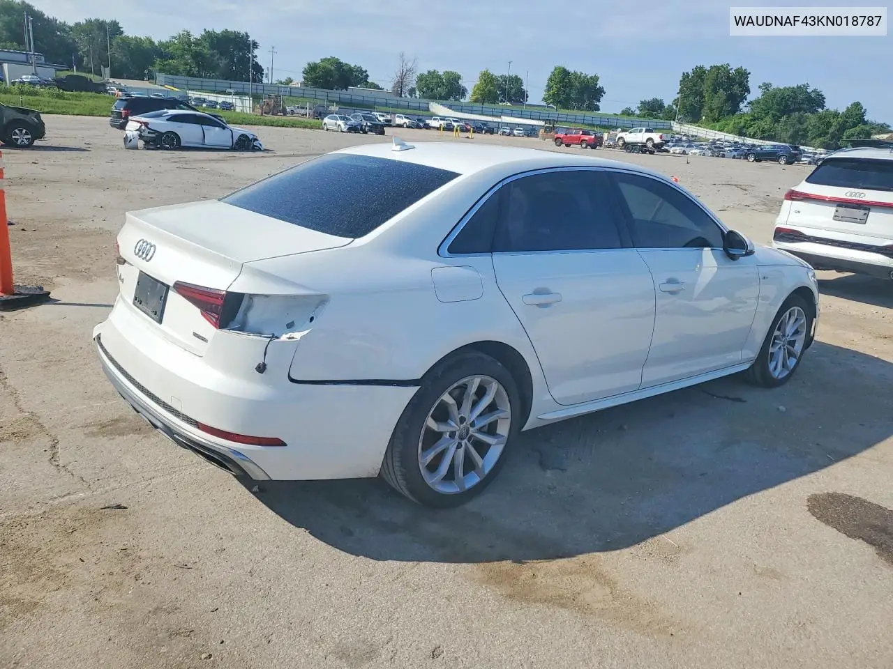 2019 Audi A4 Premium VIN: WAUDNAF43KN018787 Lot: 60270596