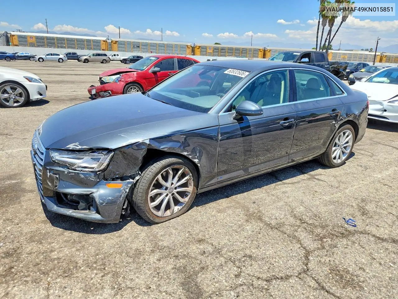 2019 Audi A4 Premium Plus VIN: WAUHMAF49KN015851 Lot: 60632606