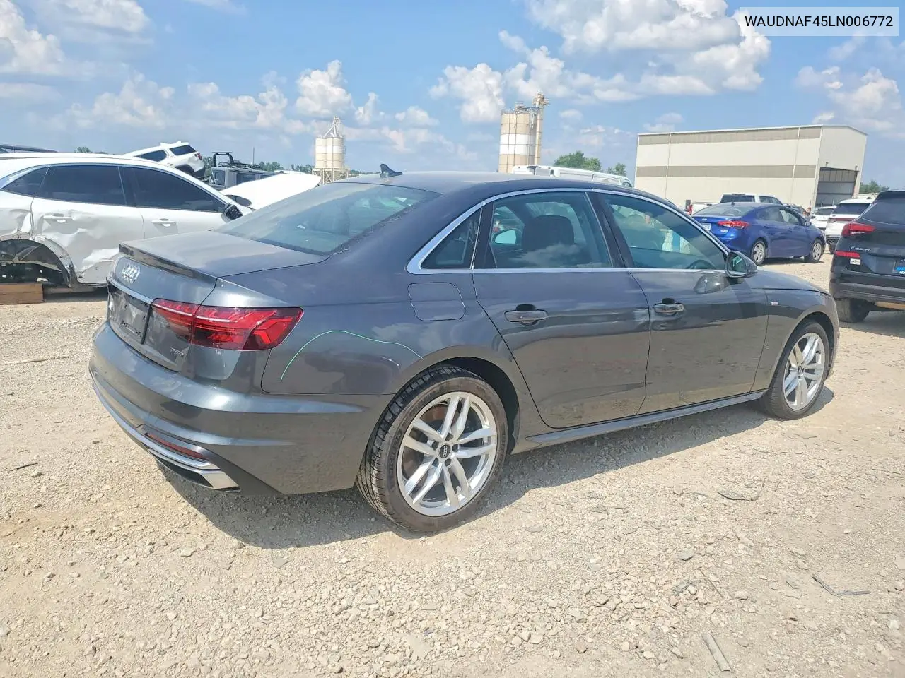 2020 Audi A4 Premium VIN: WAUDNAF45LN006772 Lot: 60460556