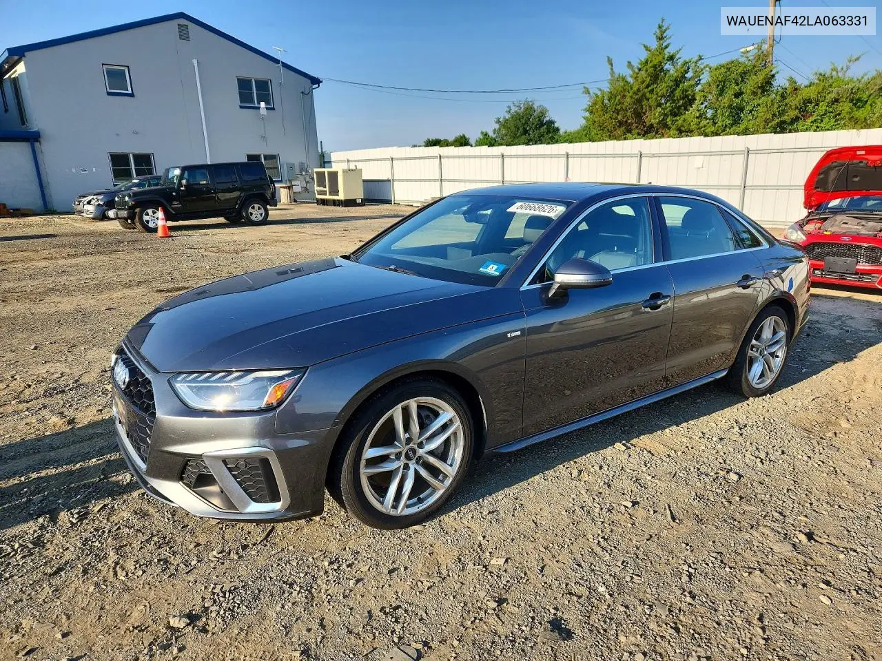 2020 Audi A4 Premium Plus VIN: WAUENAF42LA063331 Lot: 60668626