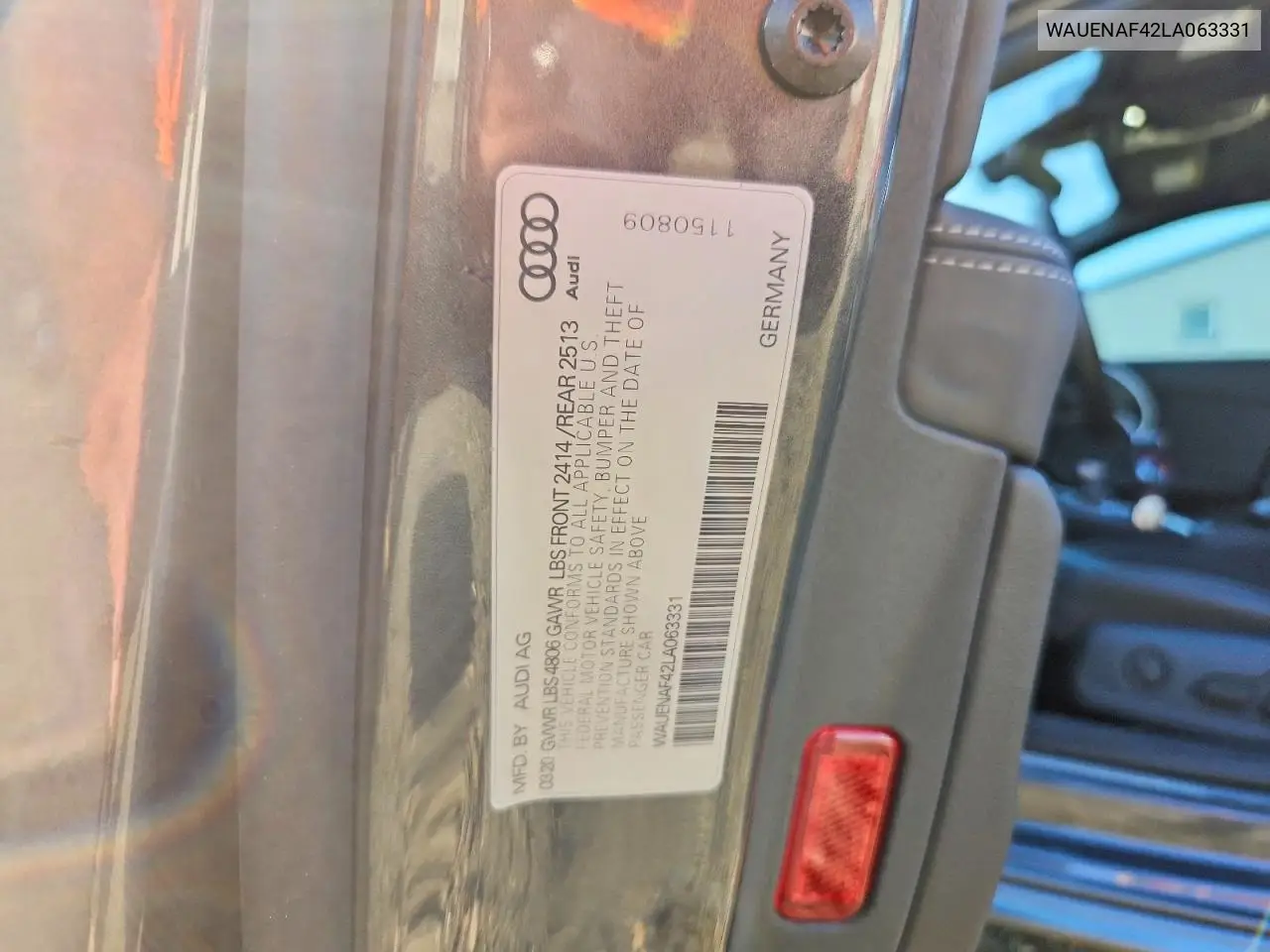 2020 Audi A4 Premium Plus VIN: WAUENAF42LA063331 Lot: 60668626