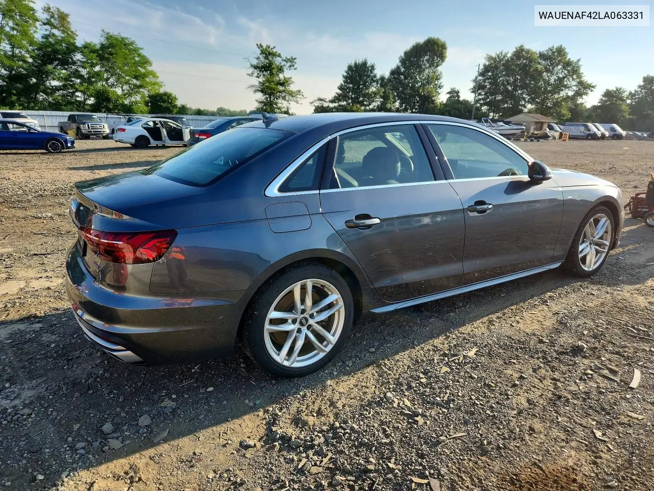 2020 Audi A4 Premium Plus VIN: WAUENAF42LA063331 Lot: 60668626