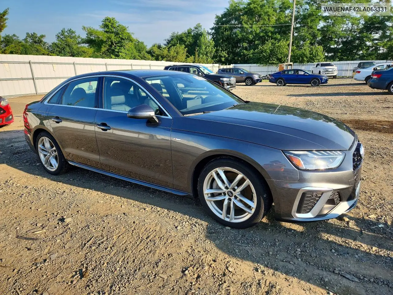 2020 Audi A4 Premium Plus VIN: WAUENAF42LA063331 Lot: 60668626