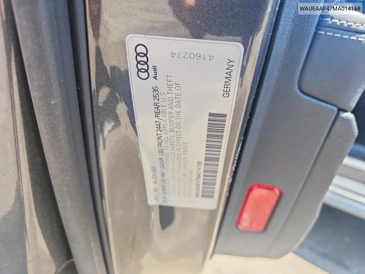 2021 Audi A4 Premium Plus 45 VIN: WAUEAAF47MA014168 Lot: 60001076