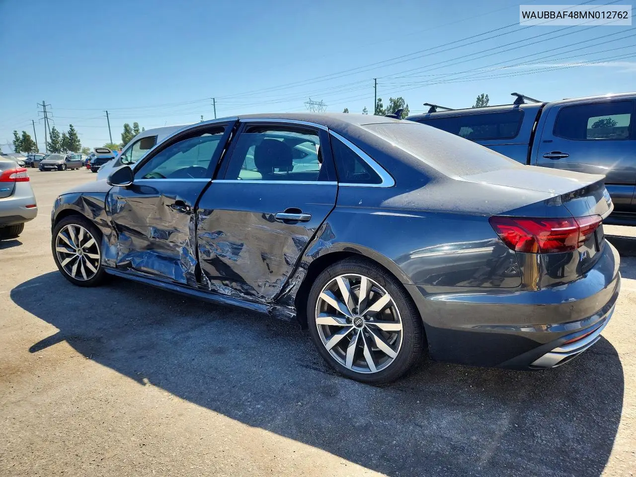 2021 Audi A4 Premium Plus 40 VIN: WAUBBAF48MN012762 Lot: 61414846