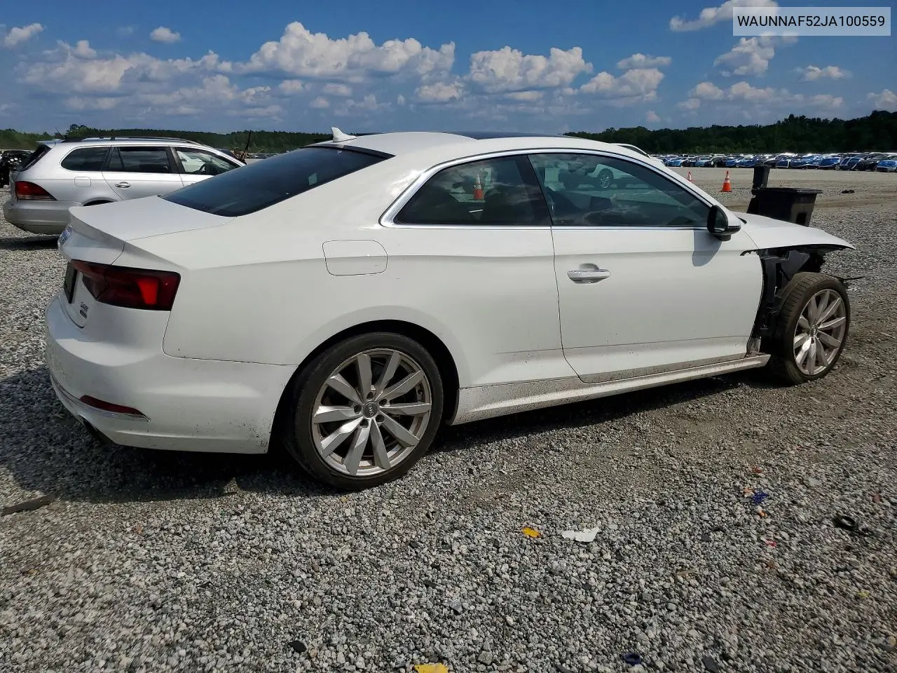 2018 Audi A5 Premium VIN: WAUNNAF52JA100559 Lot: 59261386