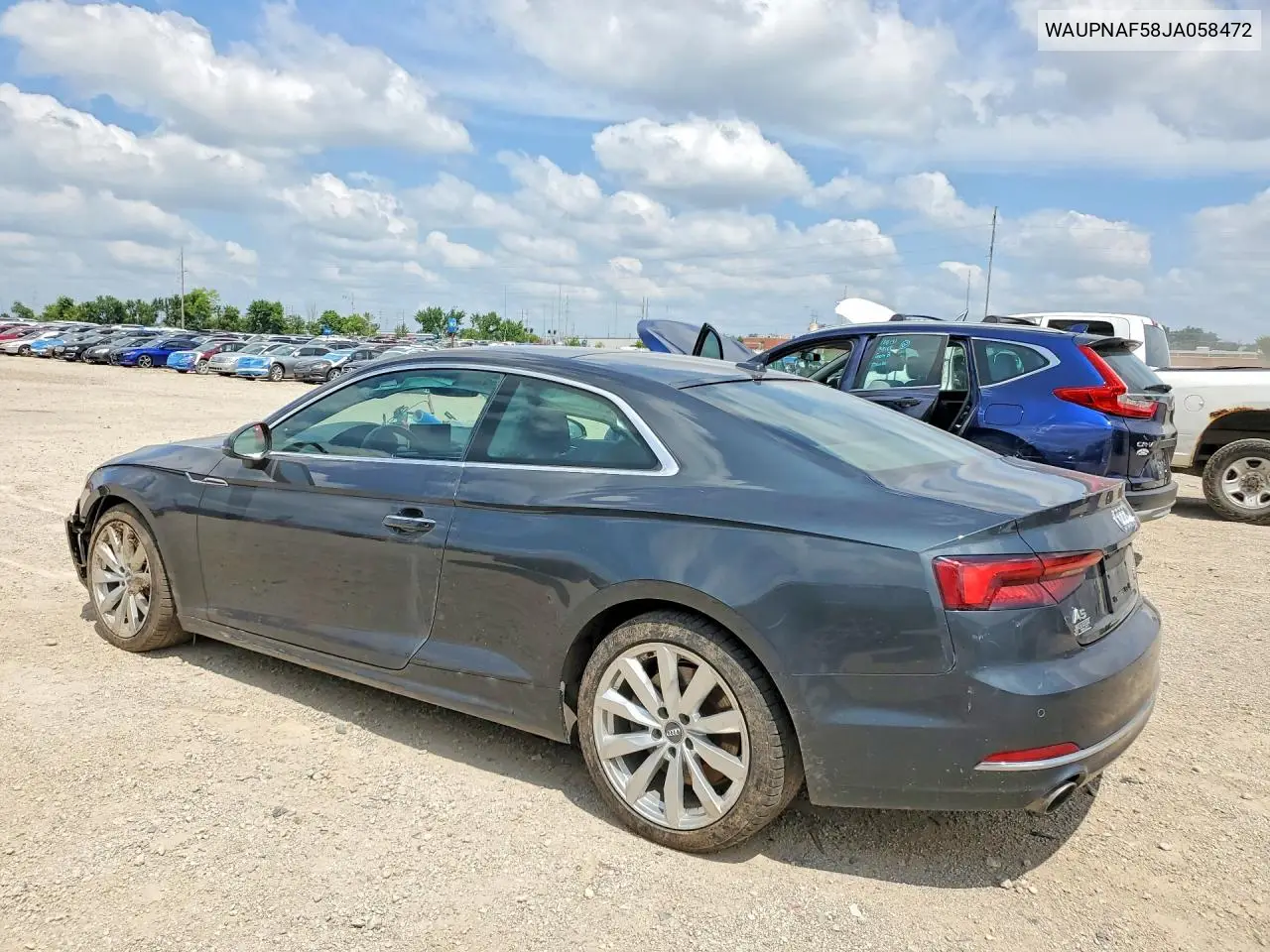 2018 Audi A5 Premium Plus VIN: WAUPNAF58JA058472 Lot: 60292396