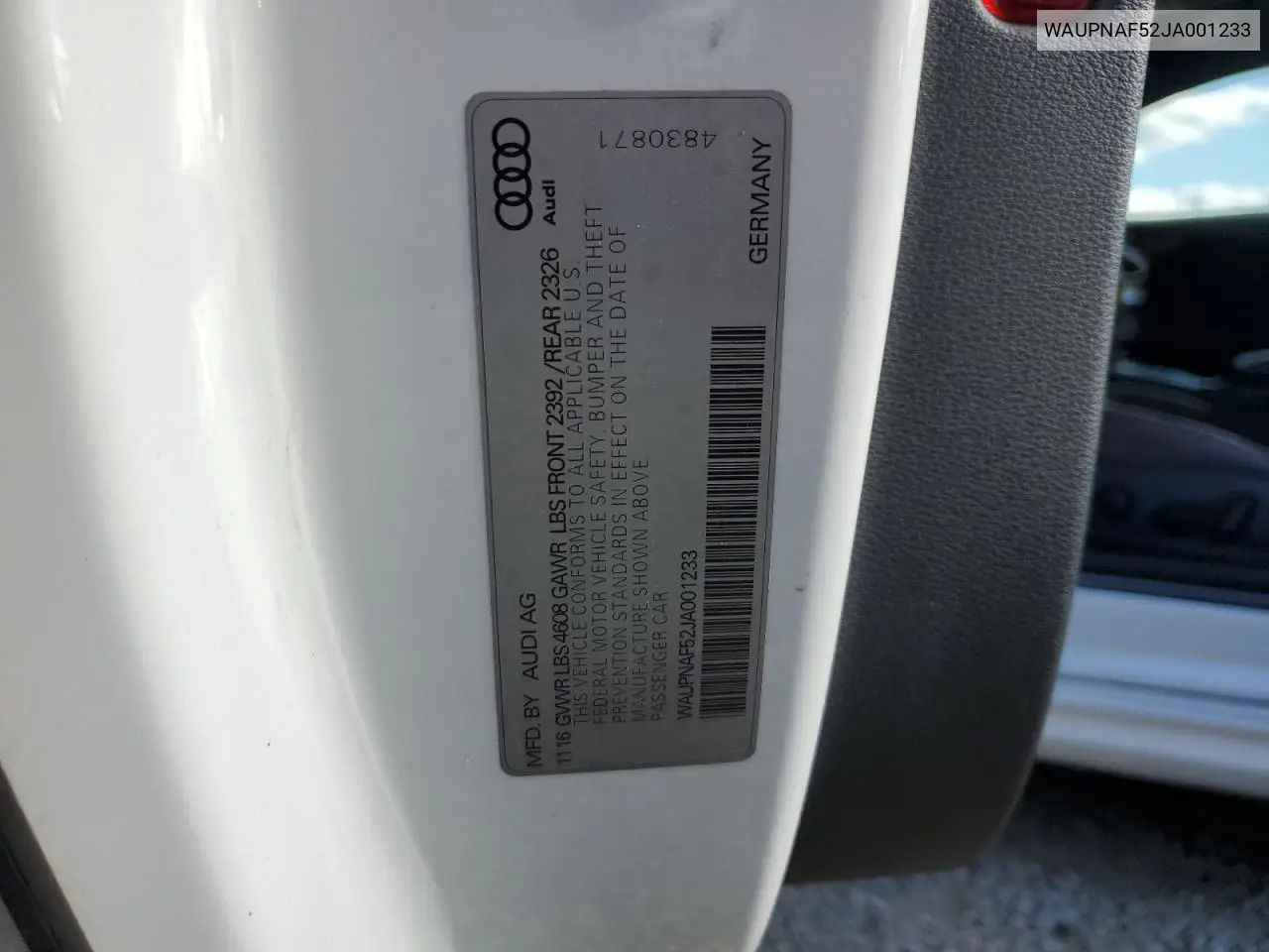 WAUPNAF52JA001233 2018 Audi A5 Premium Plus