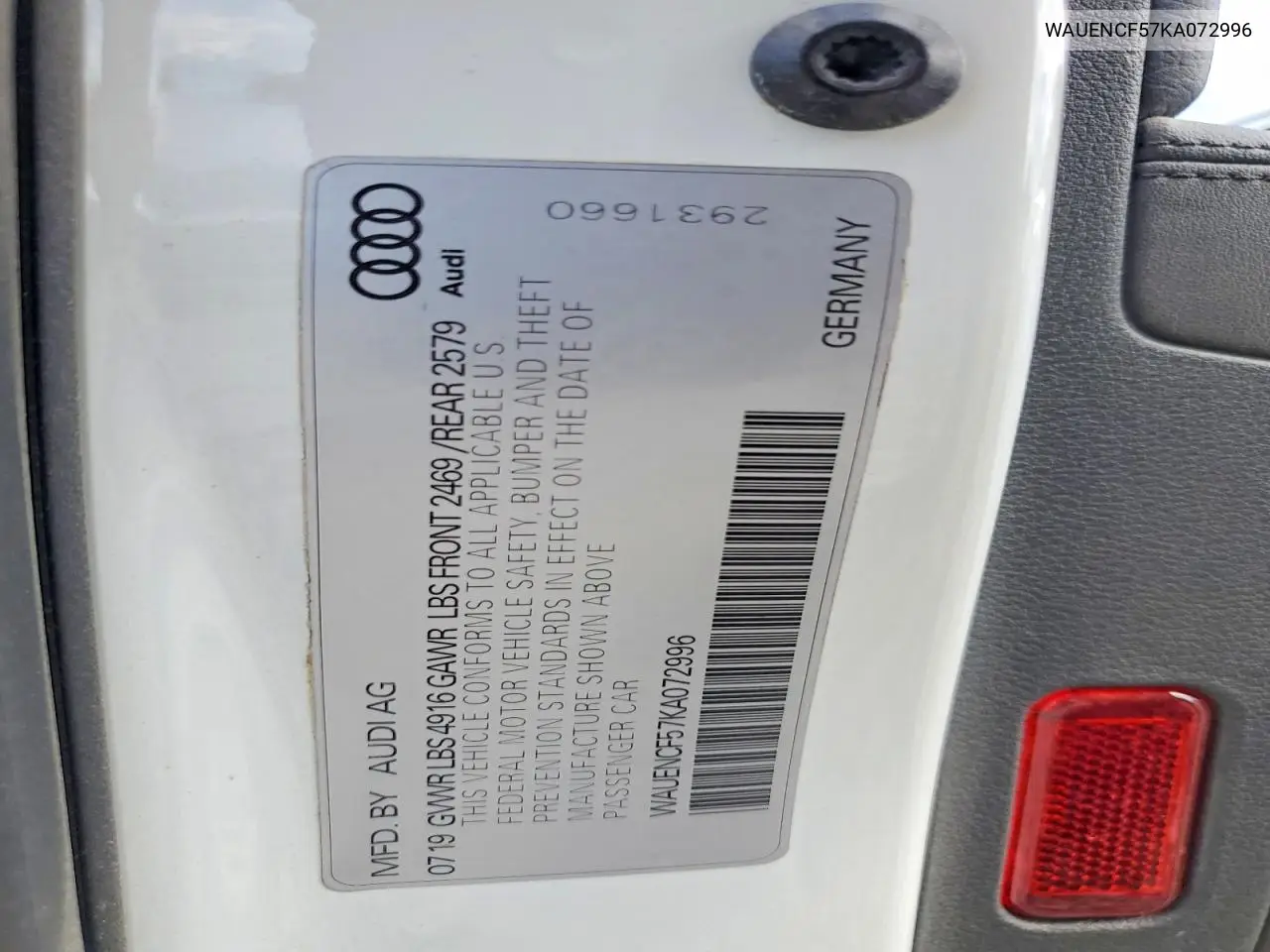 2019 Audi A5 Premium Plus S-Line VIN: WAUENCF57KA072996 Lot: 57493316