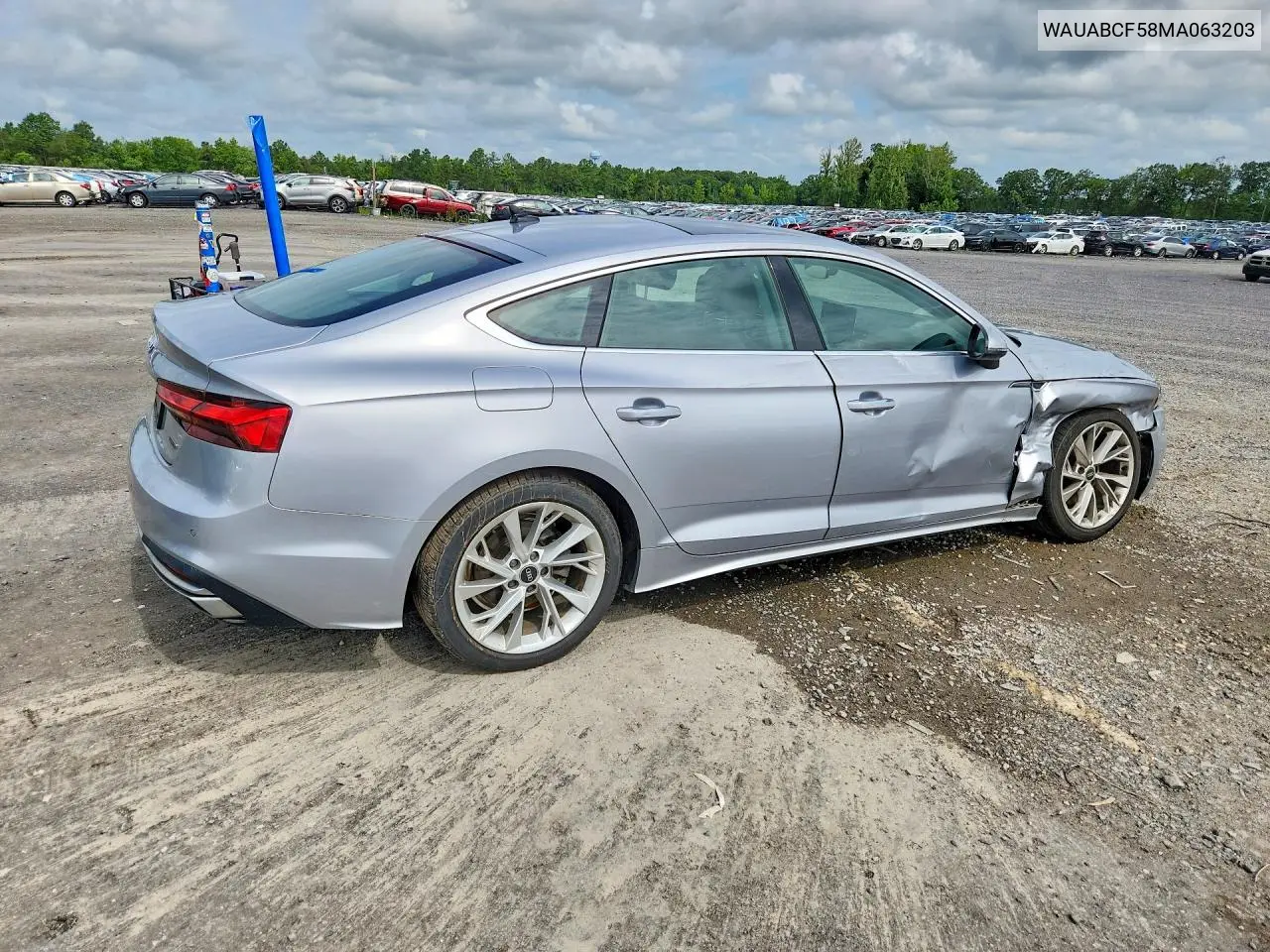 2021 Audi A5 Premium 40 VIN: WAUABCF58MA063203 Lot: 60783216