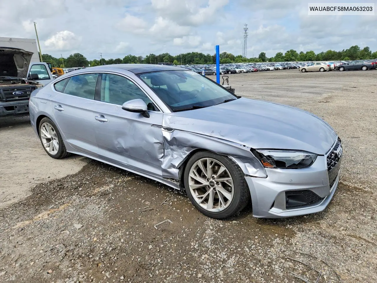 2021 Audi A5 Premium 40 VIN: WAUABCF58MA063203 Lot: 60783216