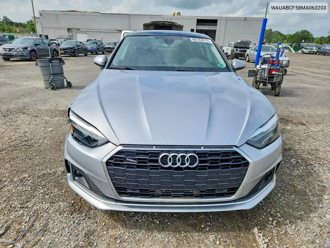 2021 Audi A5 Premium 40 VIN: WAUABCF58MA063203 Lot: 60783216