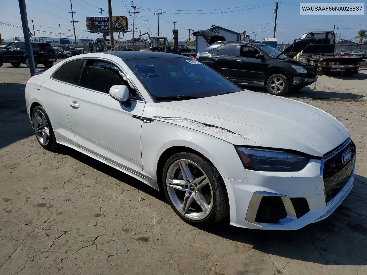 2022 Audi A5 Premium 45 VIN: WAUSAAF56NA025837 Lot: 60796986
