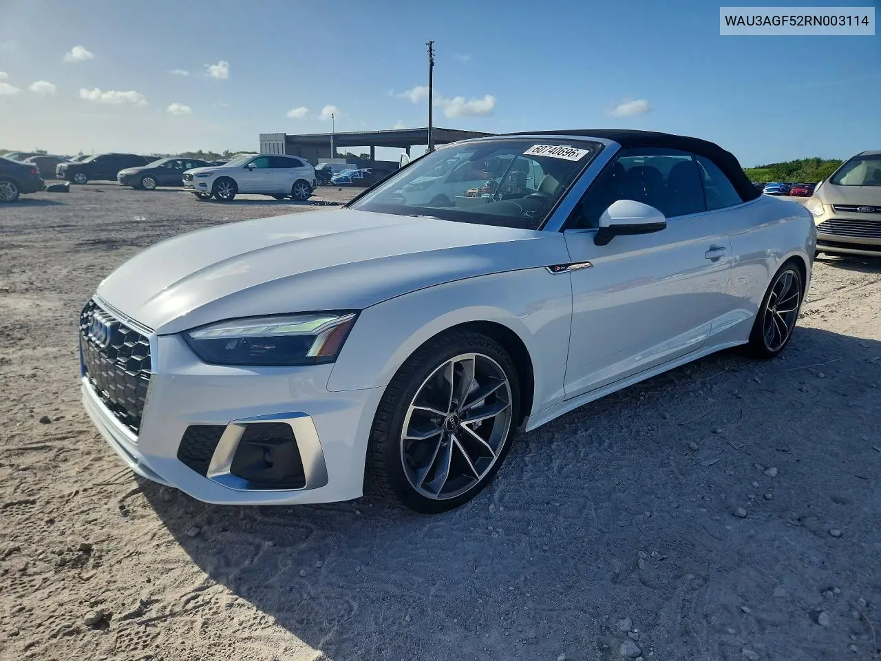 2024 Audi A5 Premium 45 VIN: WAU3AGF52RN003114 Lot: 60740696