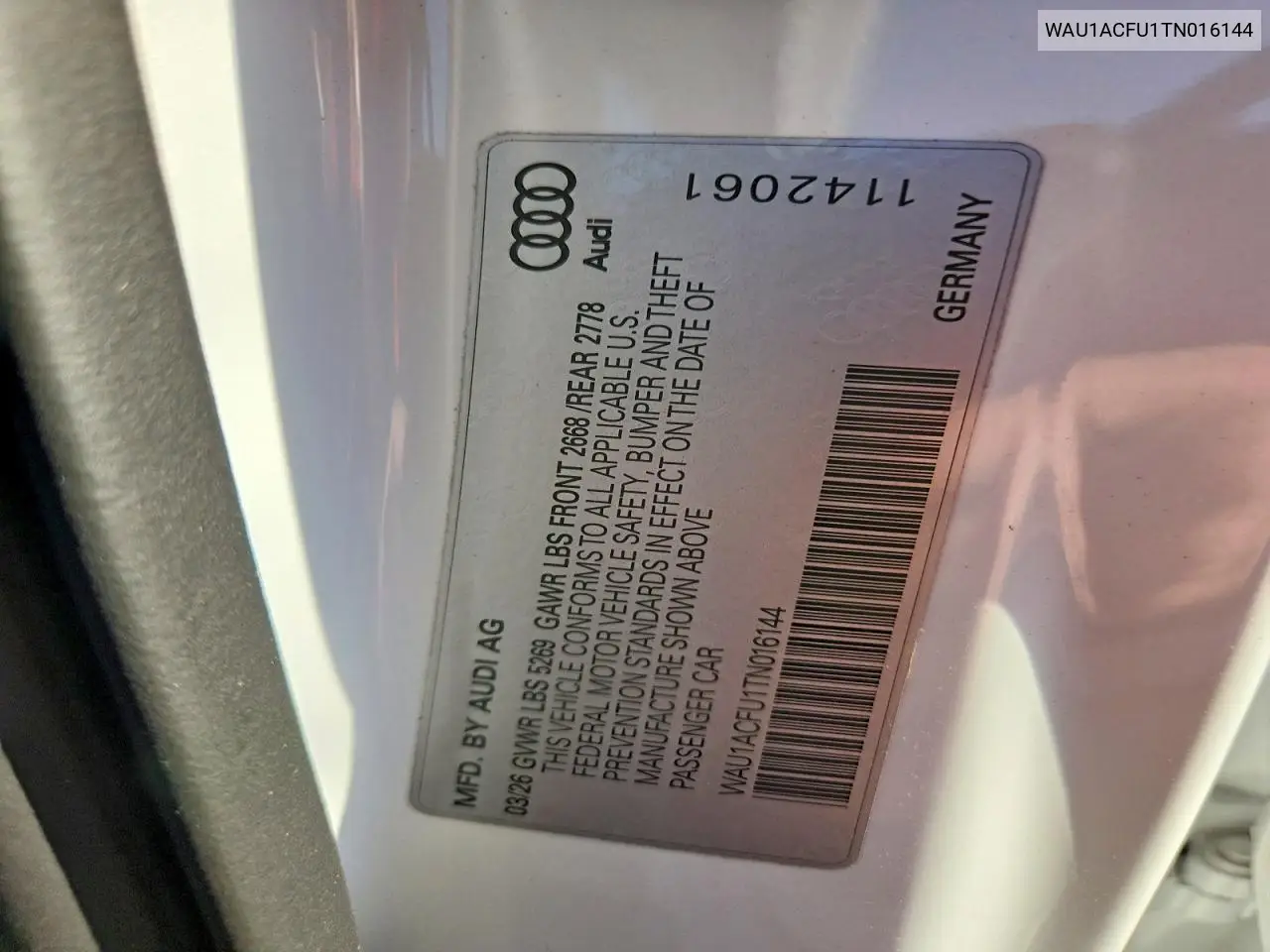 2026 Audi A5 Premium VIN: WAU1ACFU1TN016144 Lot: 59577826