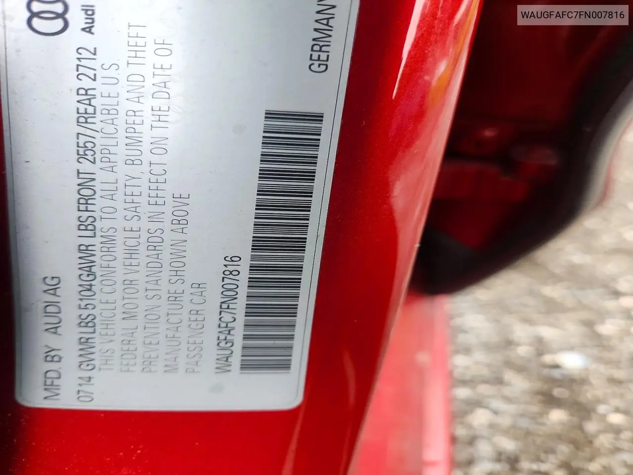 2015 Audi A6 Premium Plus VIN: WAUGFAFC7FN007816 Lot: 58159276