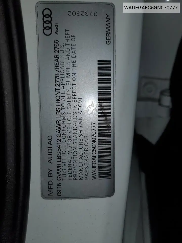 WAUFGAFC5GN070777 2016 Audi A6 Premium Plus