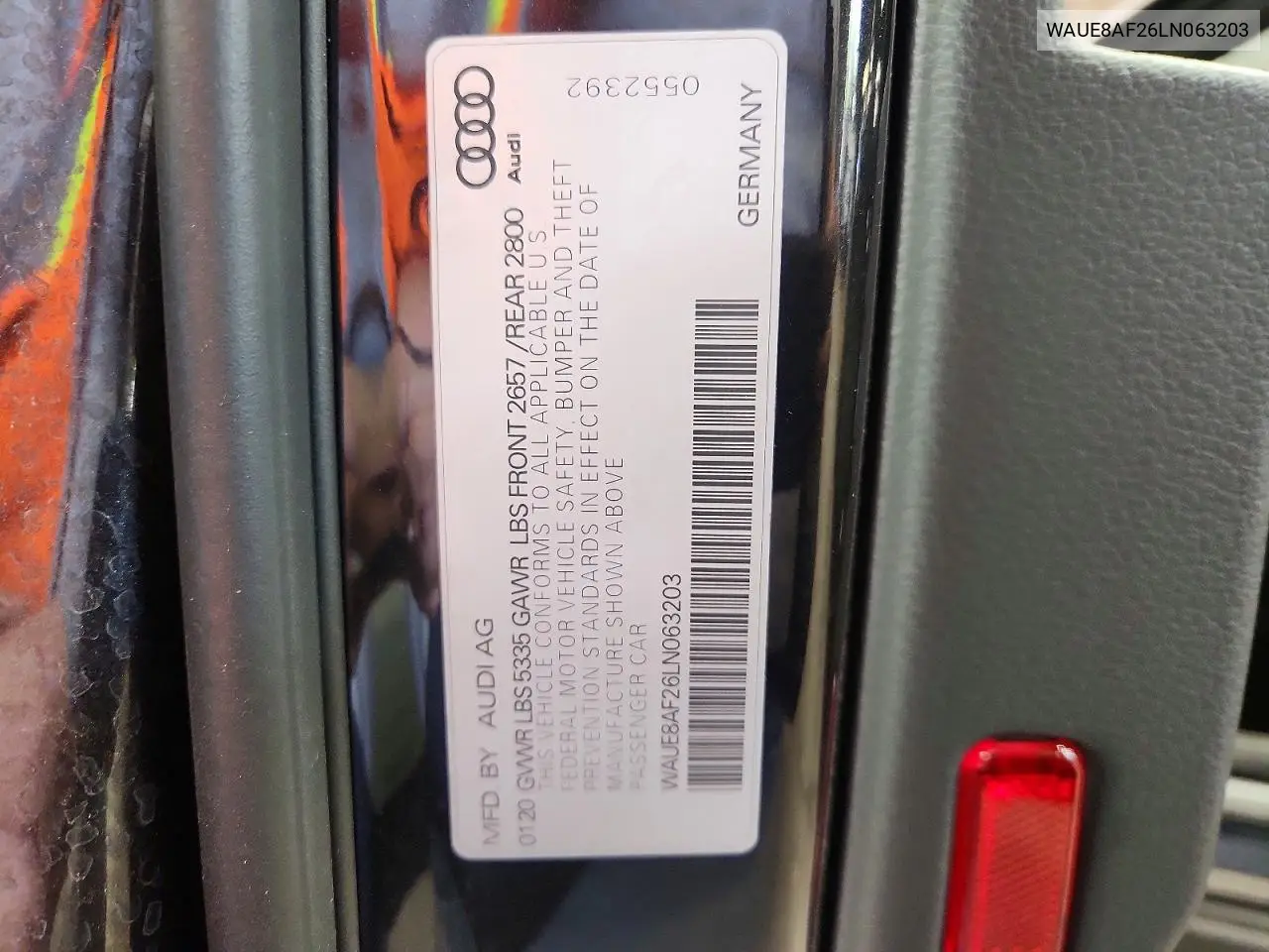2020 Audi A6 Premium Plus VIN: WAUE8AF26LN063203 Lot: 61183426