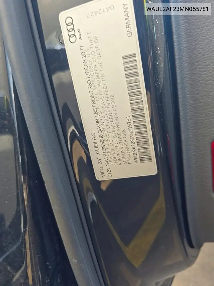 2021 Audi A6 Premium Plus VIN: WAUL2AF23MN055781 Lot: 61744456