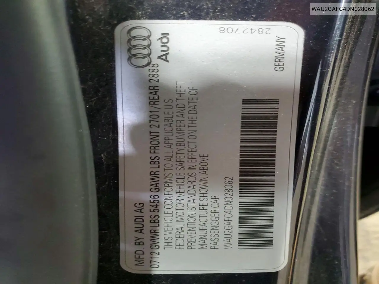 2013 Audi A7 Prestige VIN: WAU2GAFC4DN028062 Lot: 52563216