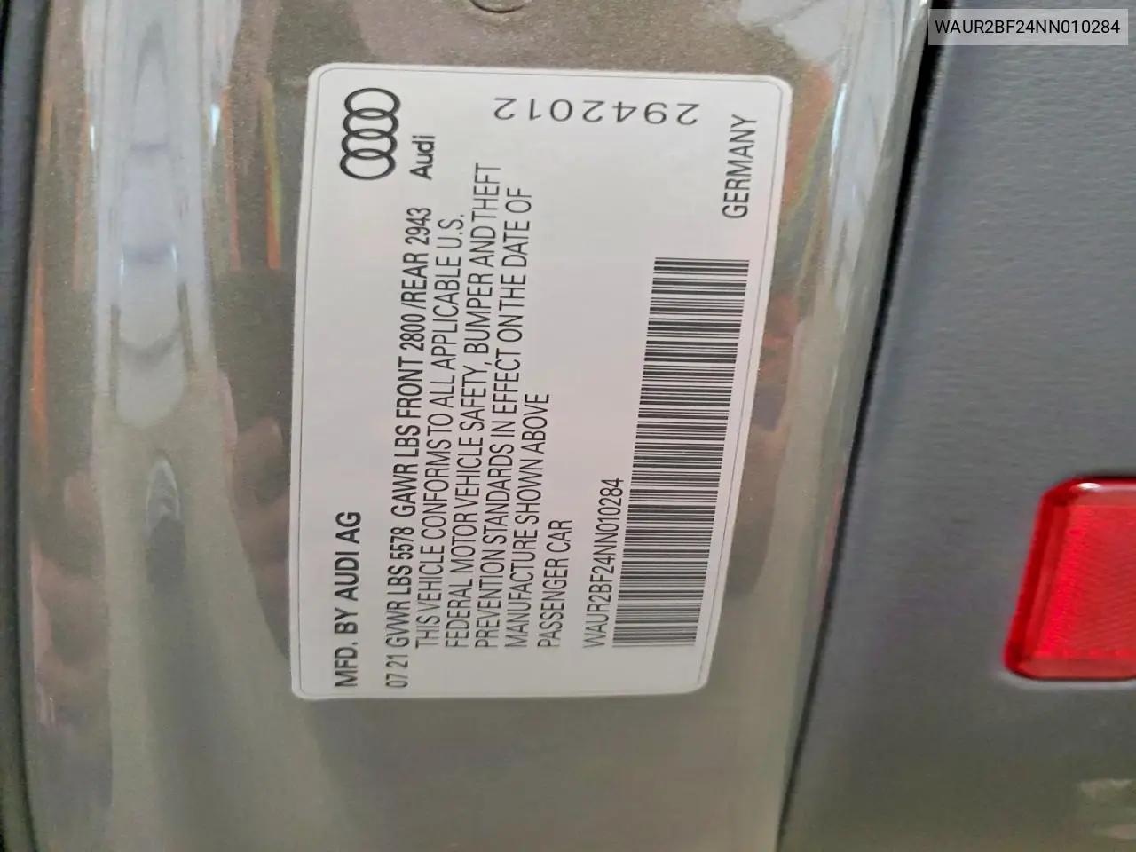 2022 Audi A7 Premium Plus VIN: WAUR2BF24NN010284 Lot: 54114626