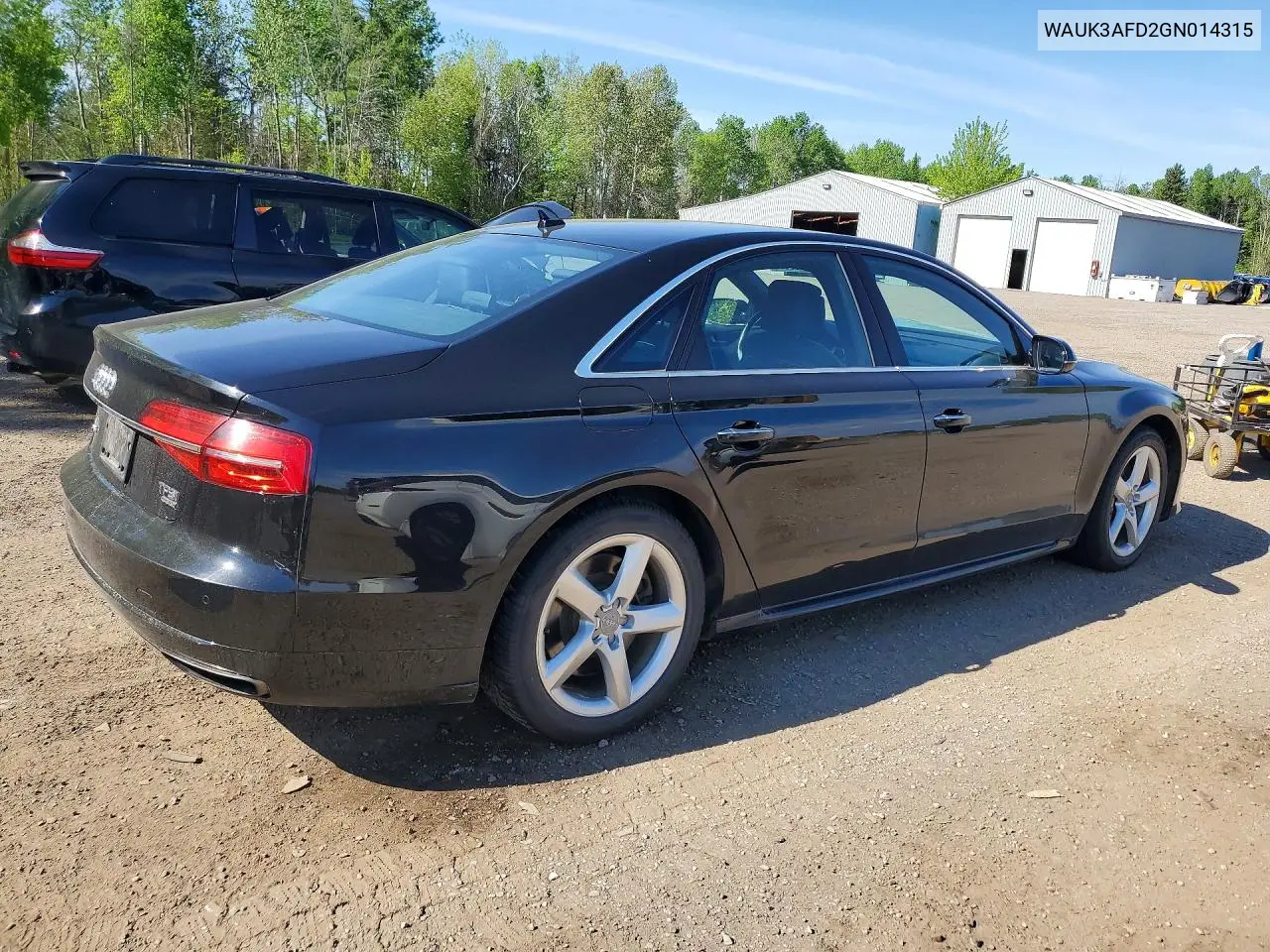 2016 Audi A8 Quattro VIN: WAUK3AFD2GN014315 Lot: 55239076