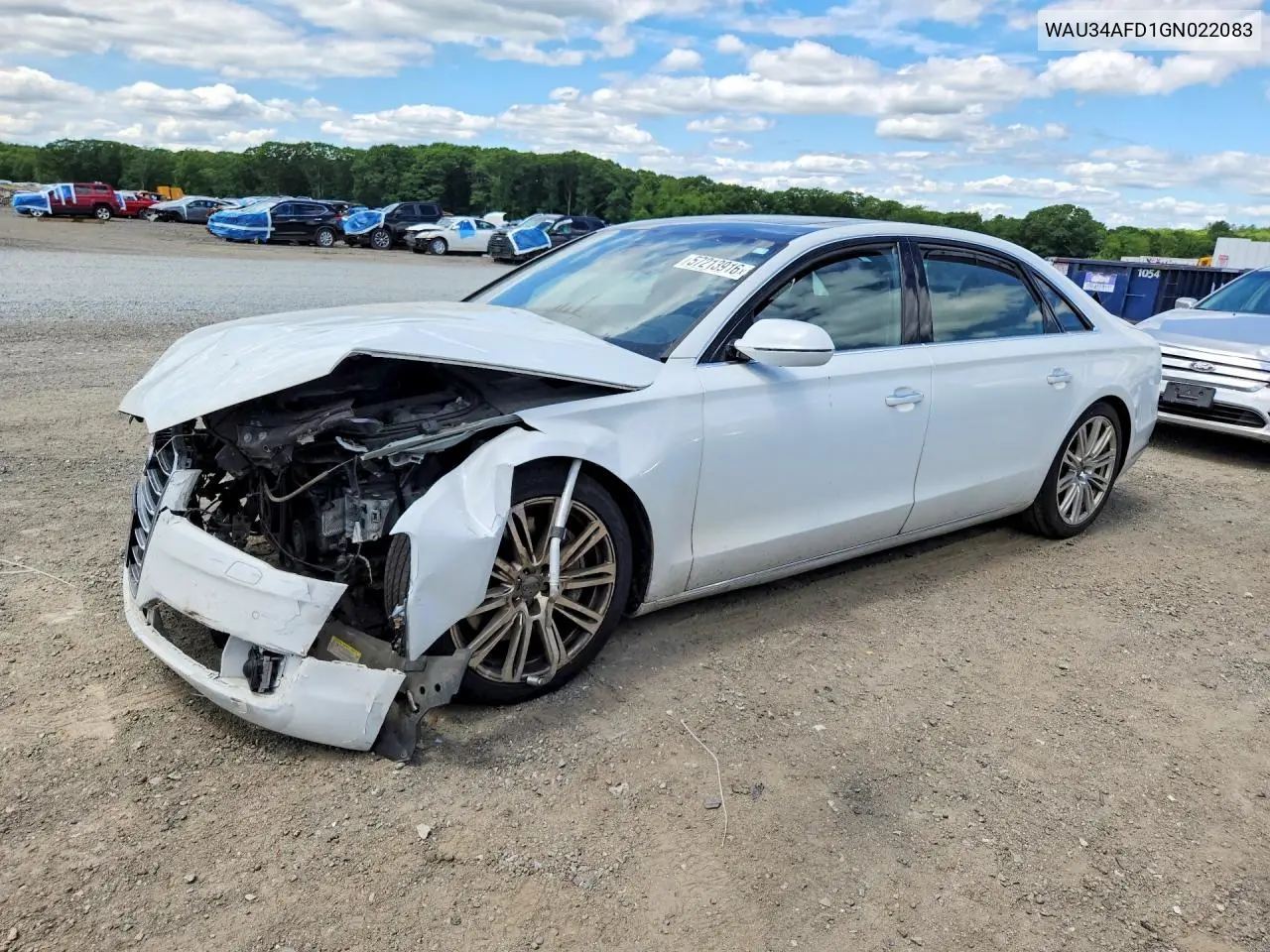 2016 Audi A8 L Quattro VIN: WAU34AFD1GN022083 Lot: 57213916