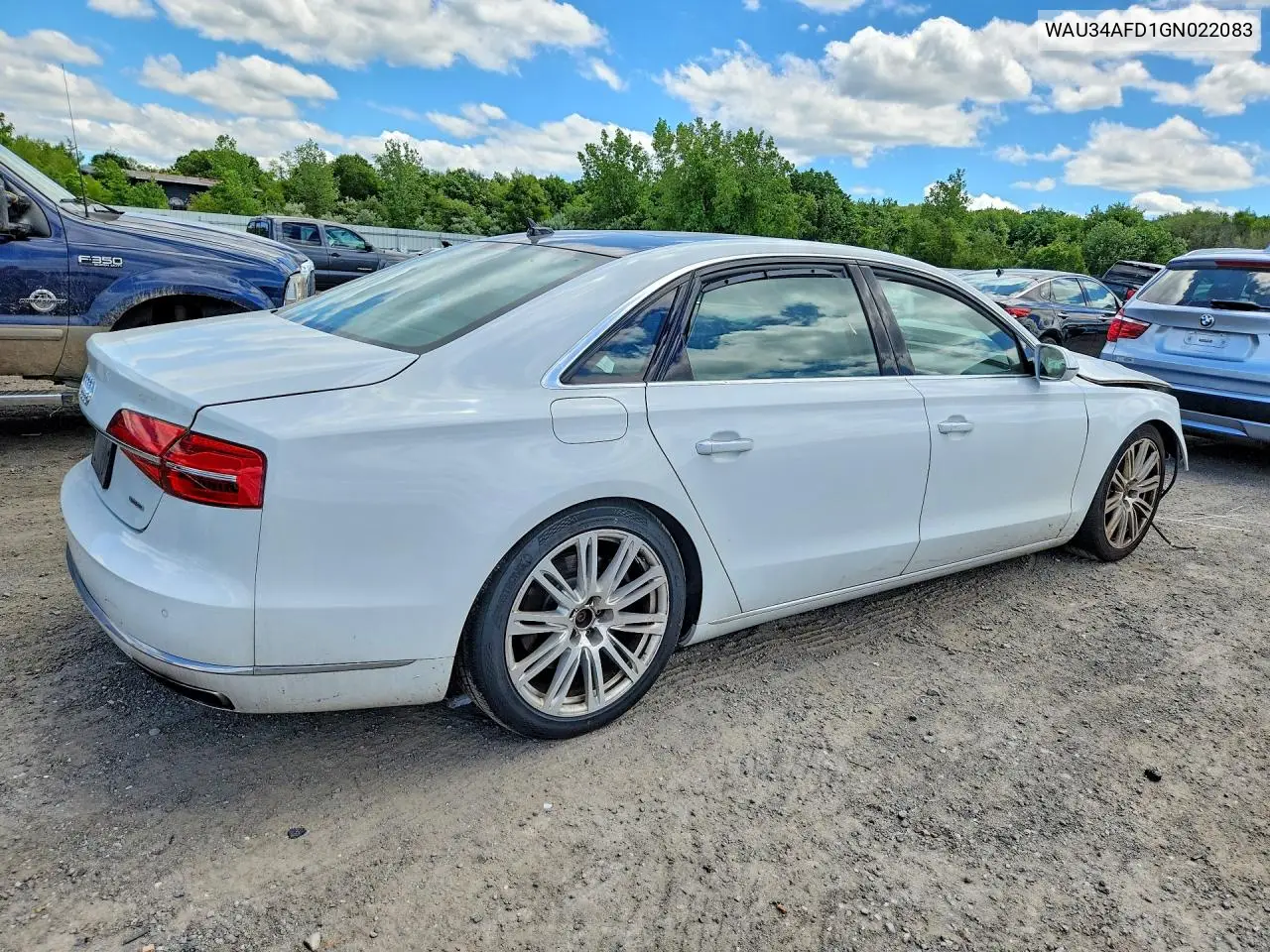 2016 Audi A8 L Quattro VIN: WAU34AFD1GN022083 Lot: 57213916