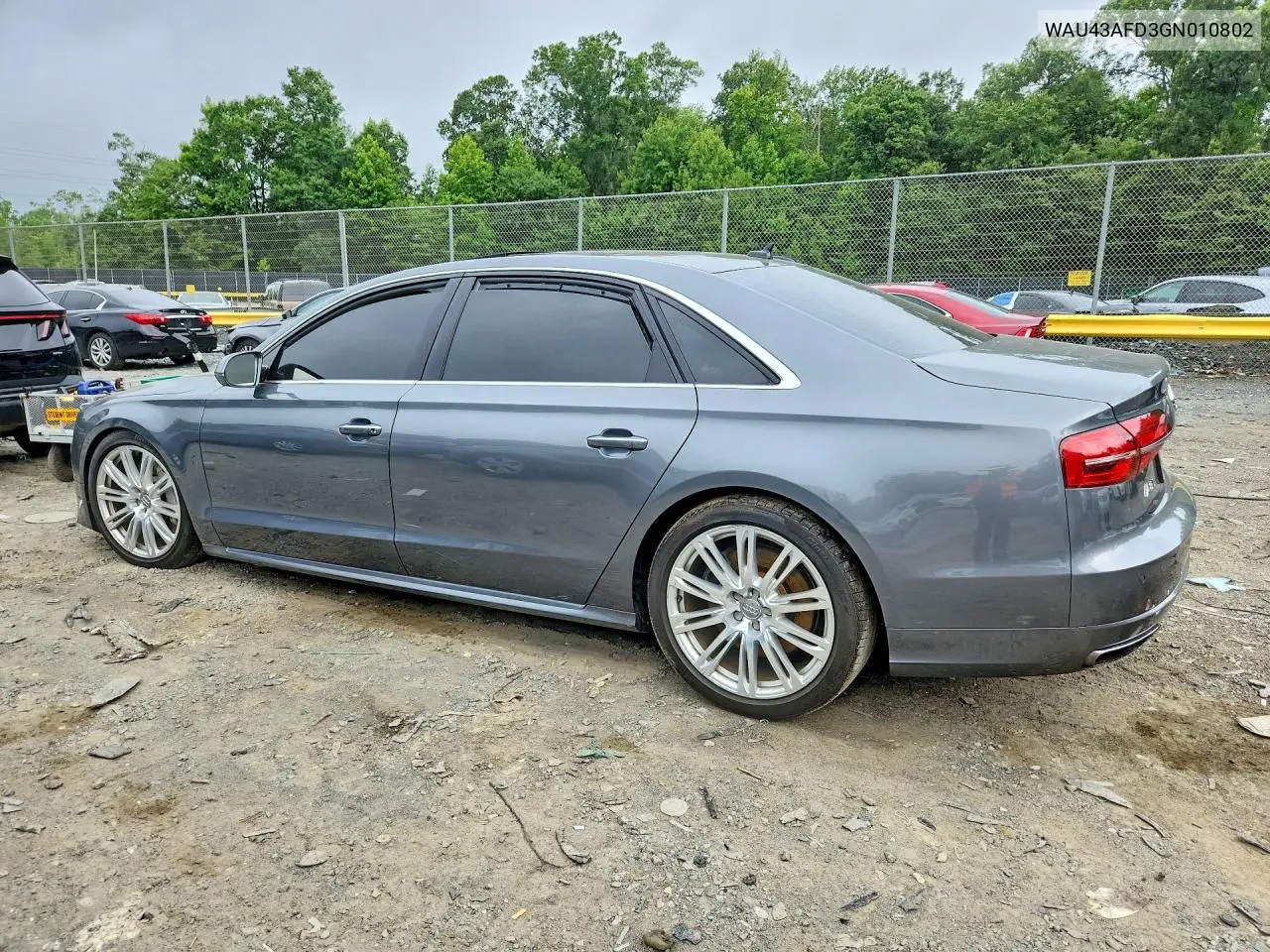 2016 Audi A8 L Quattro VIN: WAU43AFD3GN010802 Lot: 60323836
