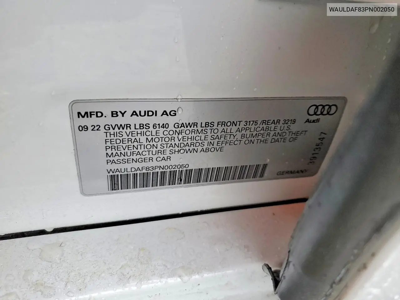 2023 Audi A8 L VIN: WAULDAF83PN002050 Lot: 58954886