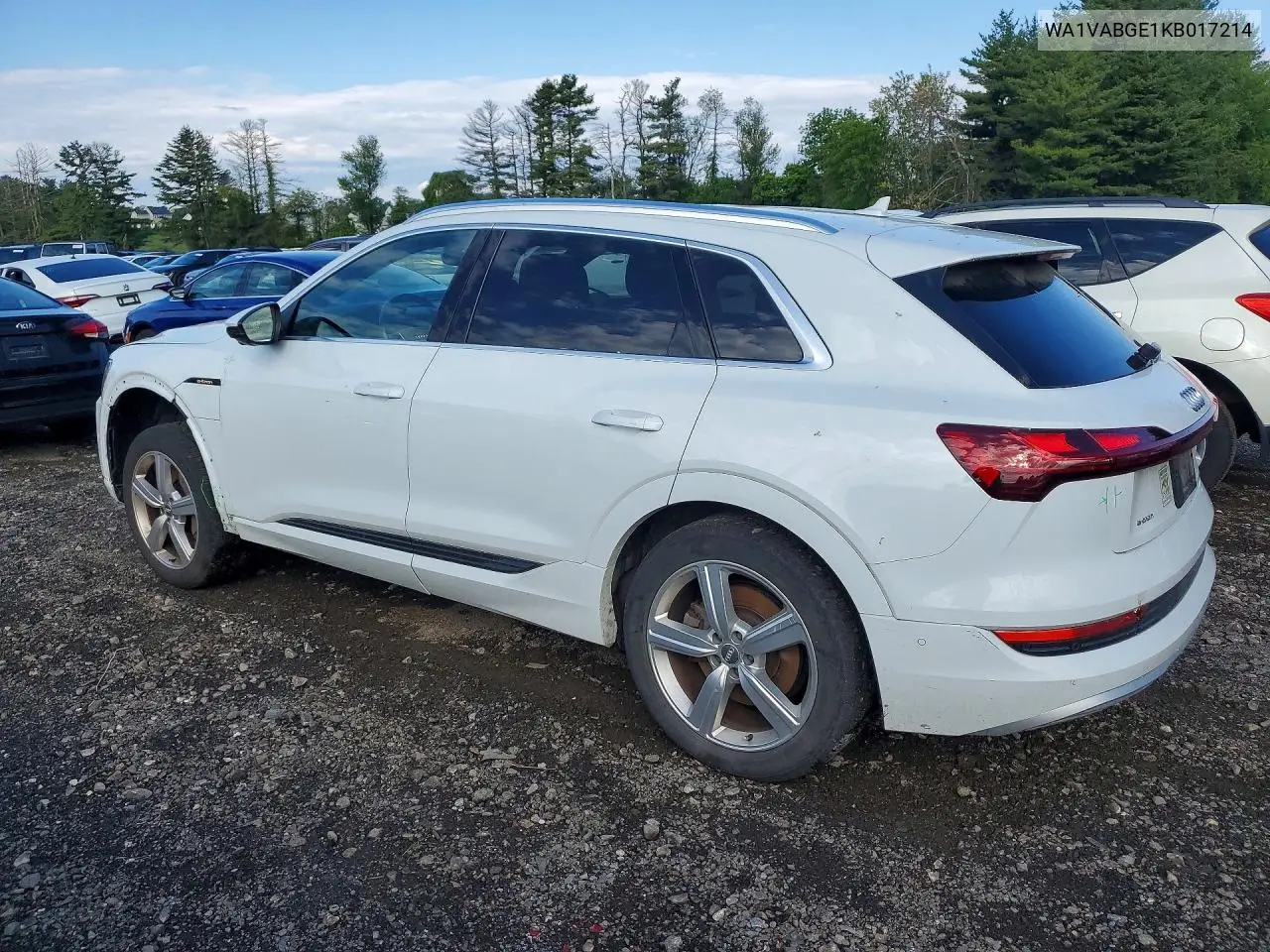 2019 Audi E-Tron Prestige VIN: WA1VABGE1KB017214 Lot: 53086986
