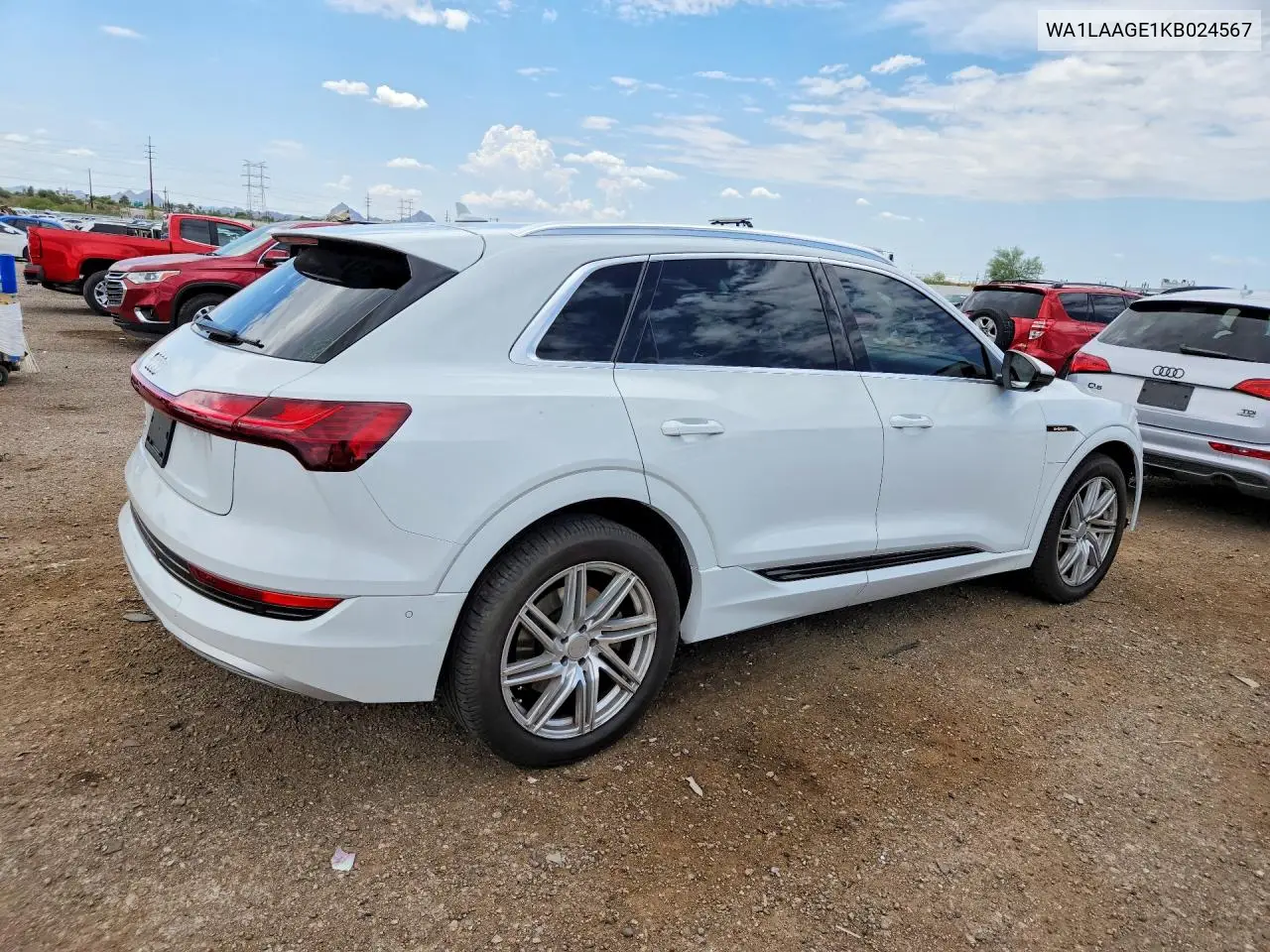 2019 Audi E-Tron Premium Plus VIN: WA1LAAGE1KB024567 Lot: 59726036