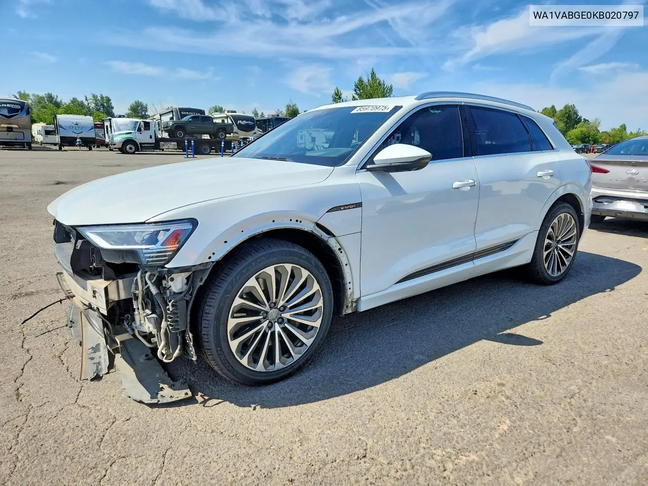 2019 Audi E-Tron Prestige VIN: WA1VABGE0KB020797 Lot: 85970975