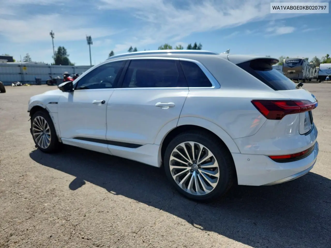 2019 Audi E-Tron Prestige VIN: WA1VABGE0KB020797 Lot: 85970975