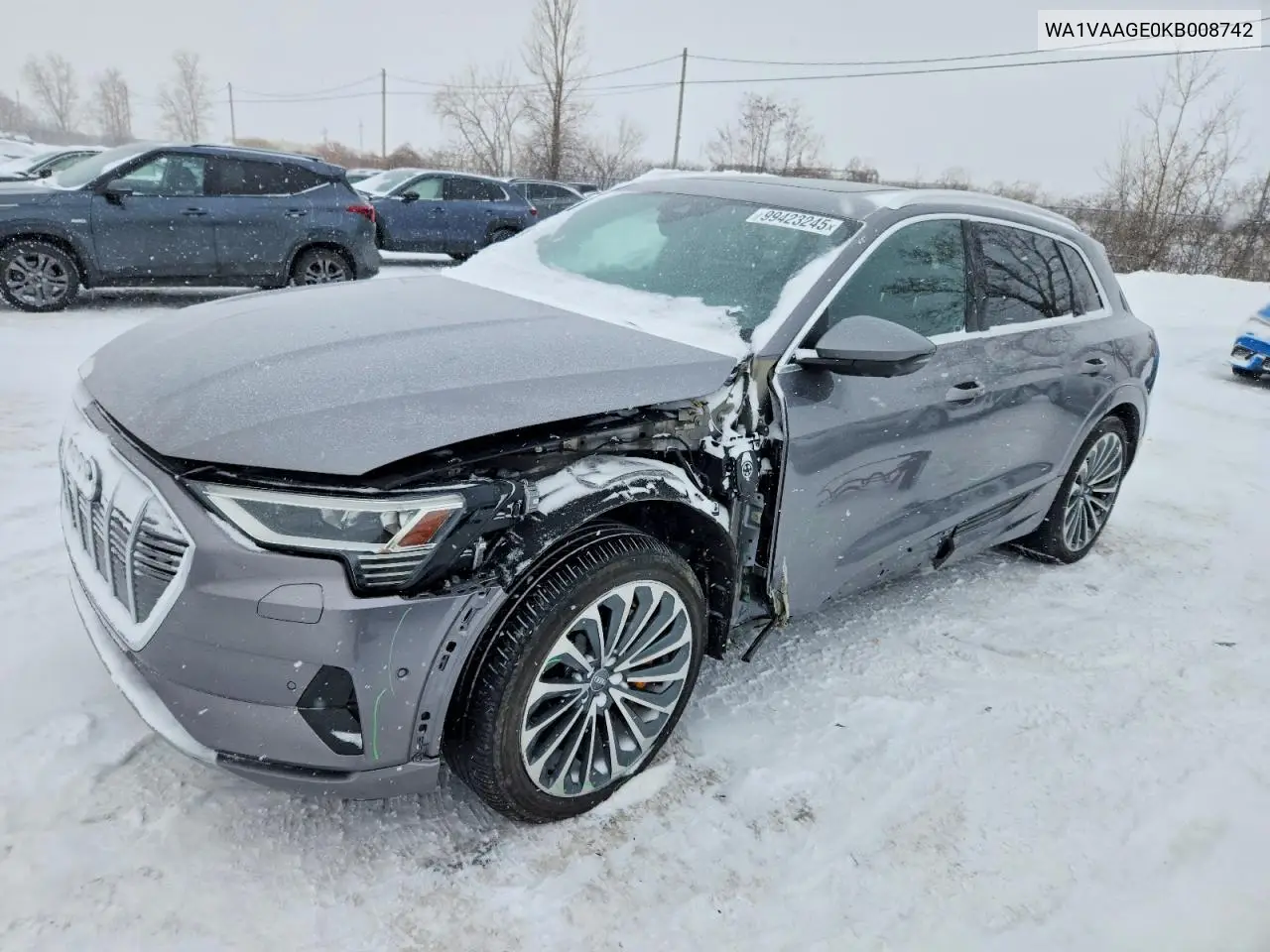2019 Audi E-Tron Prestige VIN: WA1VAAGE0KB008742 Lot: 99423245