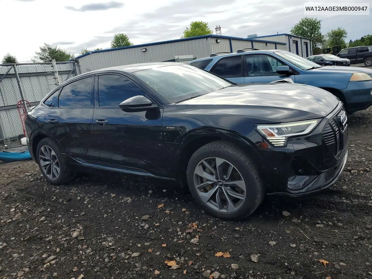 2021 Audi E-Tron Sportback Premium Plus VIN: WA12AAGE3MB000947 Lot: 52364026