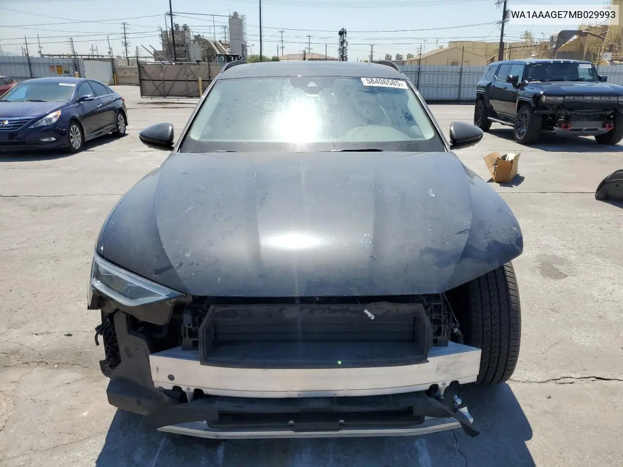 2021 Audi E-Tron Premium VIN: WA1AAAGE7MB029993 Lot: 58406585